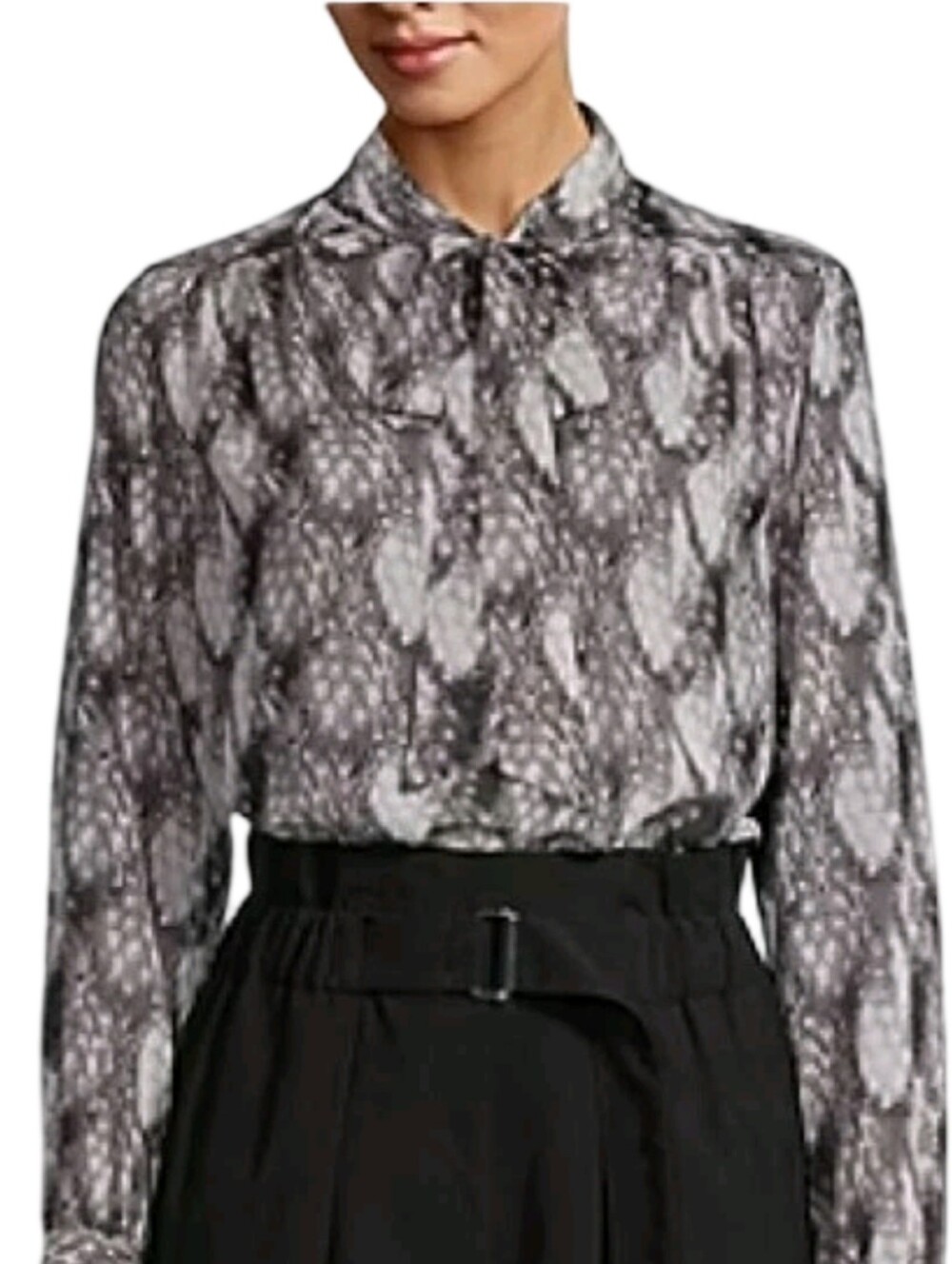 Worthington Womens Plus-Size Black and White Snake-Print Tie-Neck Blouse Size 0X - Picture 4 of 4